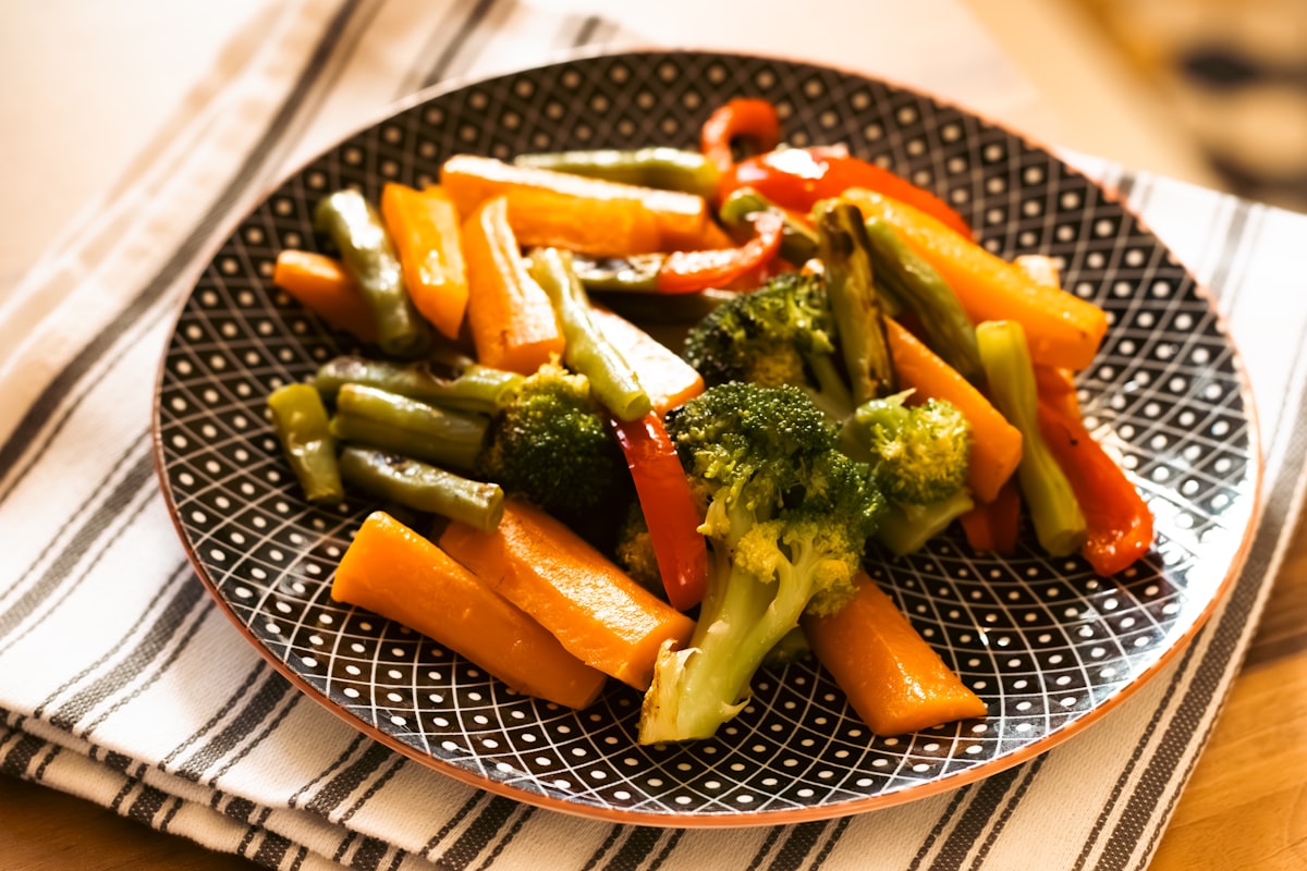Roasted vegetables and legume stir-fry